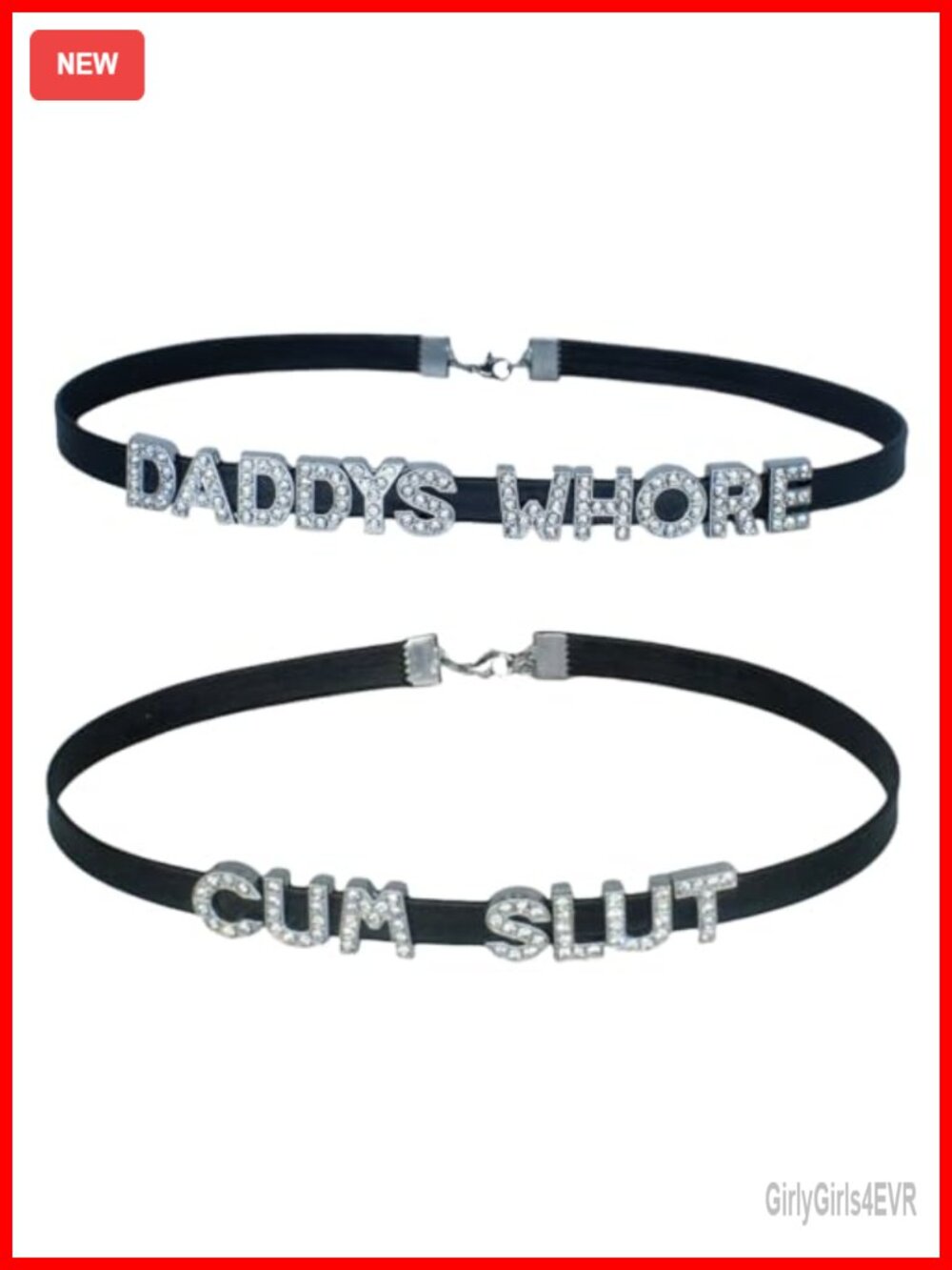 2PCS Adjustable Letter Choker Necklaces Set DDLG BDSM PU Leather Punk Collars